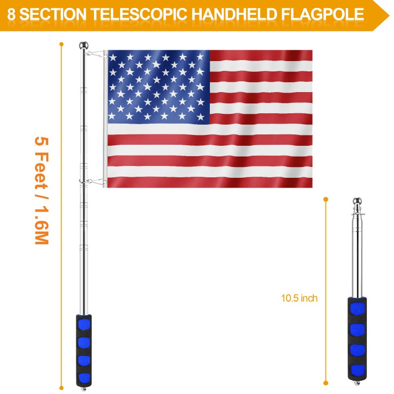 BONWIN 1.6M Telescopic Handheld Flagpoles with Clips  5.25 Feet Thick Portable Stainless Steel Telescopic Banner Flag Pole - Tour Guide Flag Pole - Teaching Pointer Stick (5 Ft  Blue Black 1 Pack) - Image 2